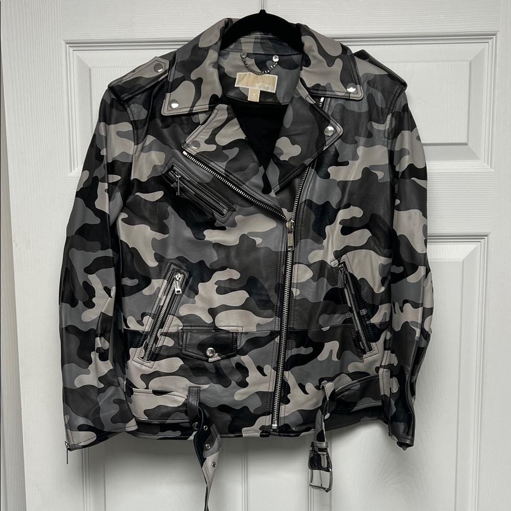 Michael Kors Black and Gray Camouflage Jacket